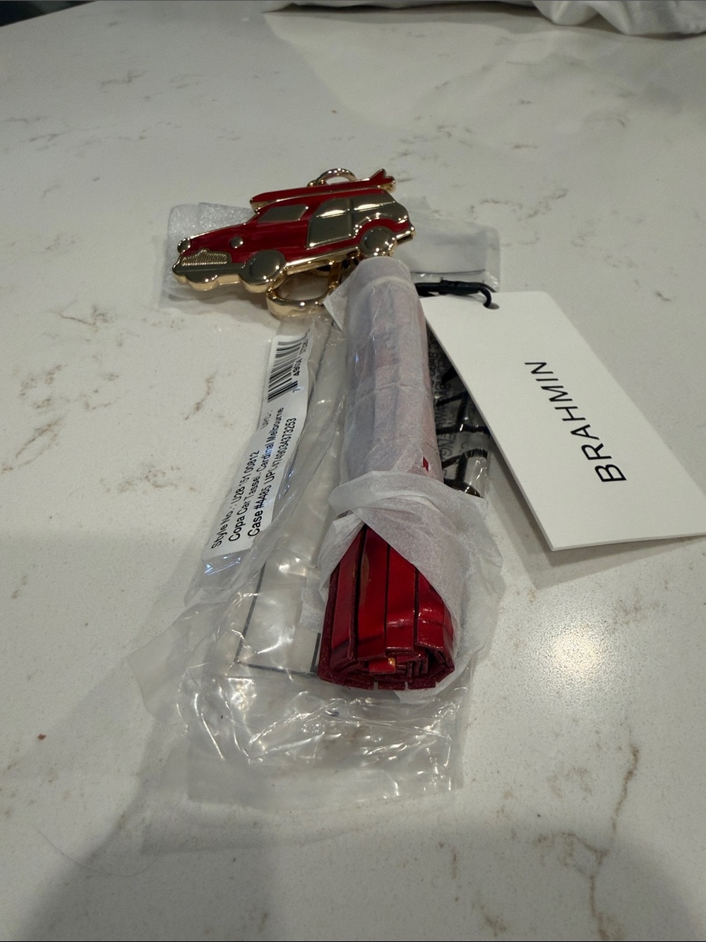 Brahmin Cardinal Leather Car Charm Tassel with Gold Hardware